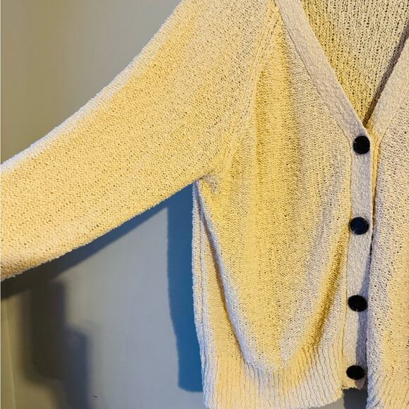 Naturals D & Co Textured Open Knit Cream Cardigan Front Button Beachy Coastal - Picture 7 of 10